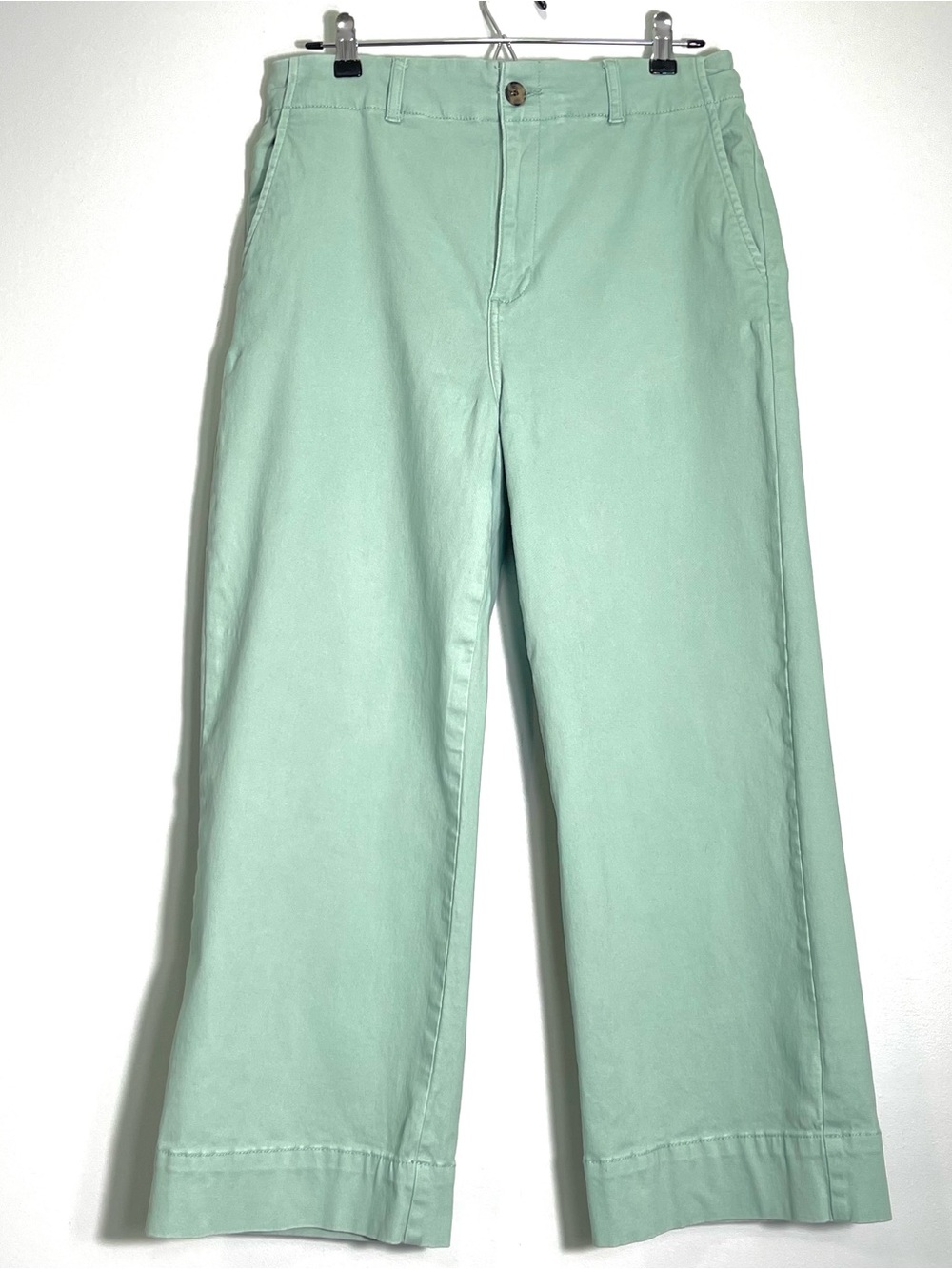 BAGATELLE Women's Wide Leg Cropped Chino Pants Green High Rise Stretch Size 12